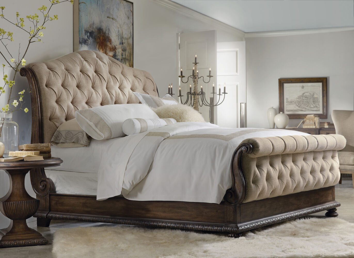 72" Traditional Button Tufted Bed in Cream | Mathis Brothers Furniture