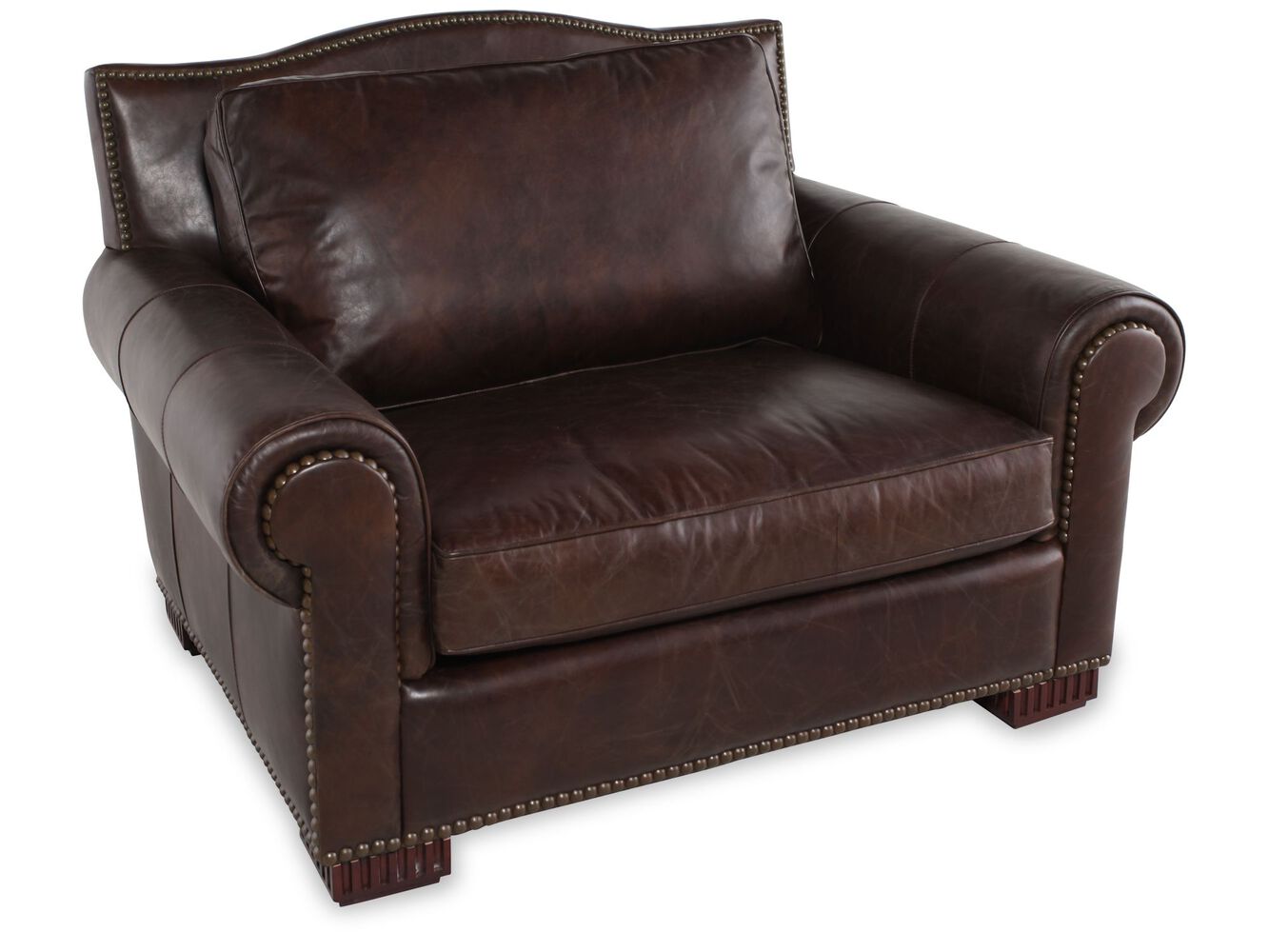 NailheadTrimmed Leather Chair and a Half in Dark Brown