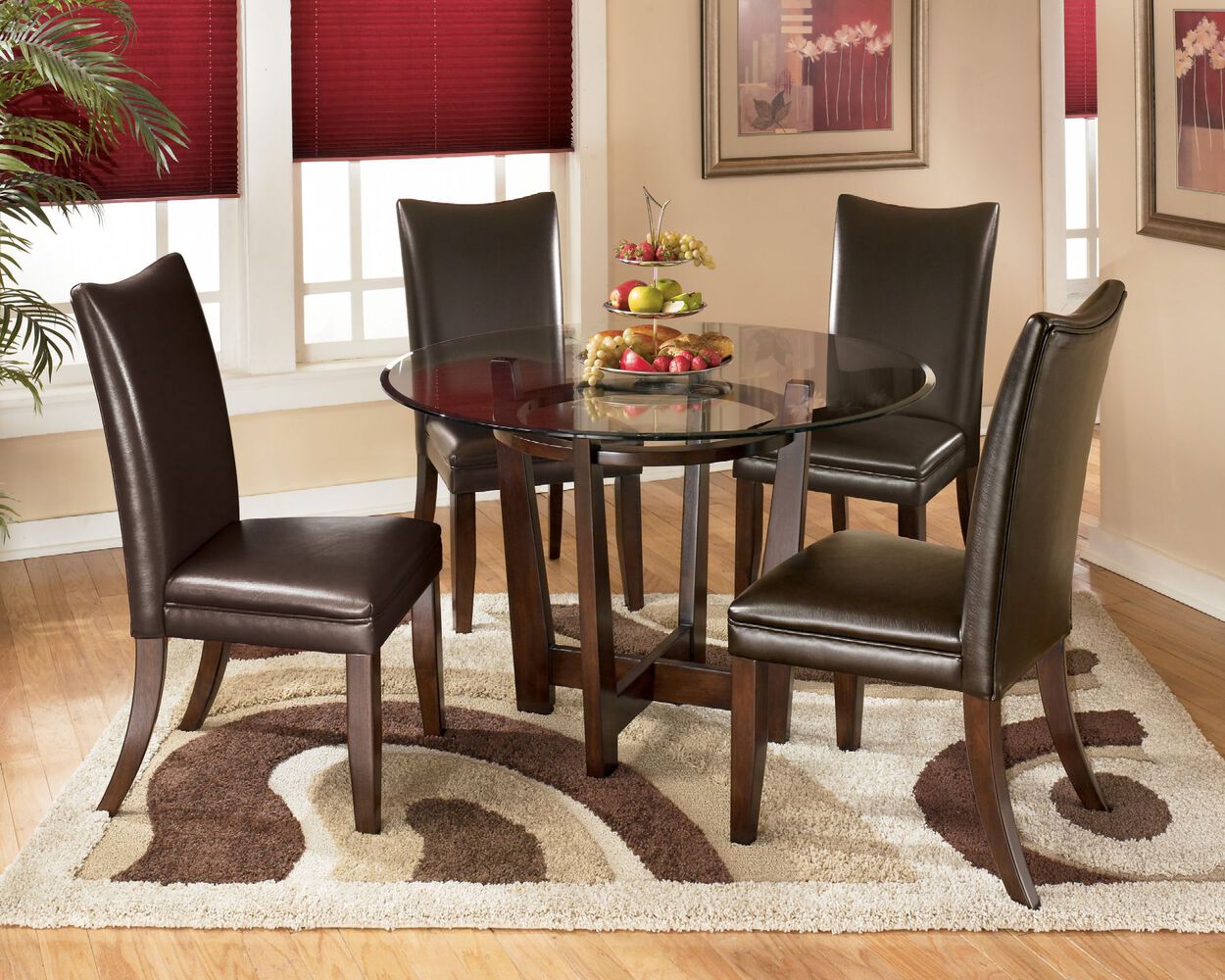 Contemporary 45 Beveled Glass Dining Table In Medium Brown