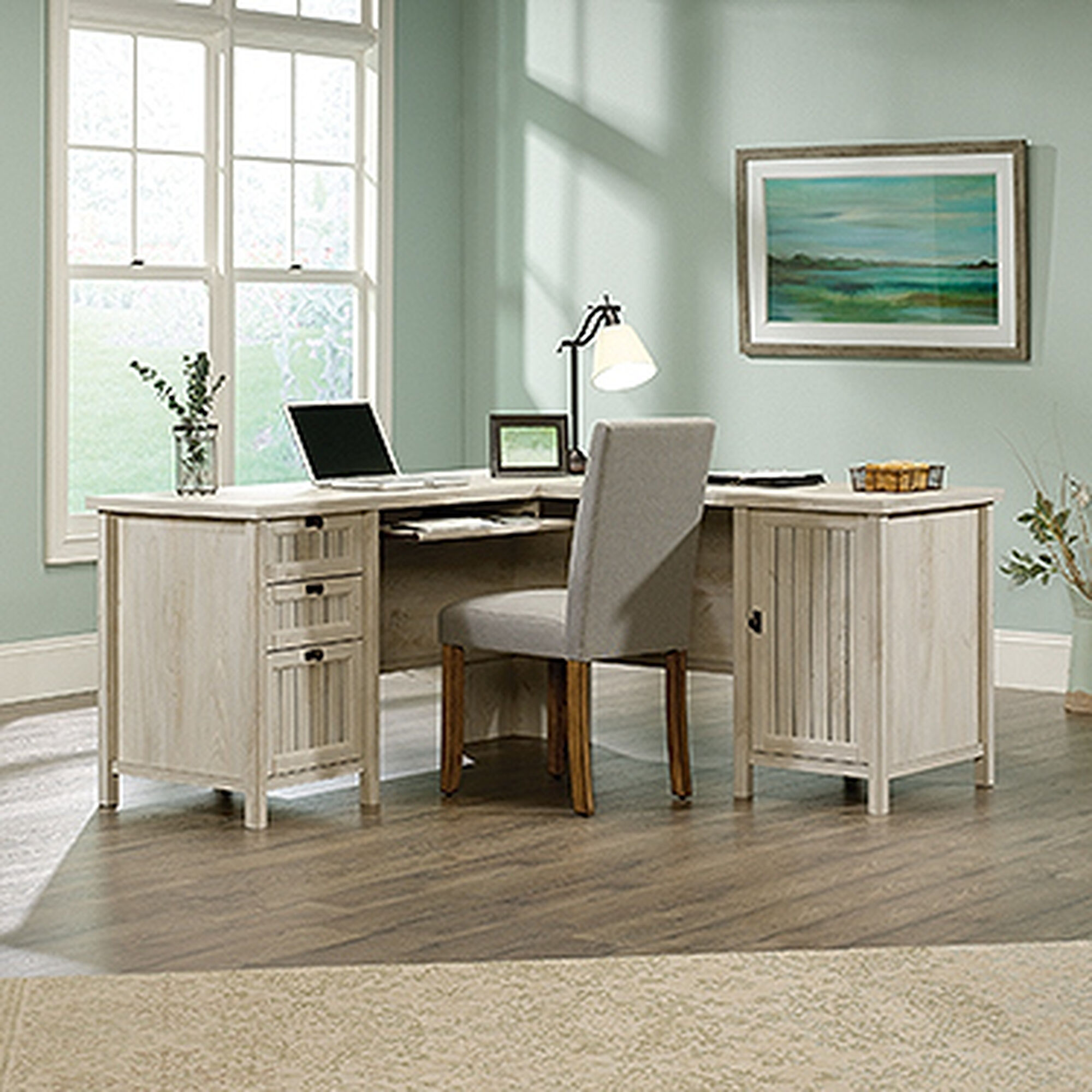 65 Contemporary L Shaped Desk  in Chalked Chestnut 