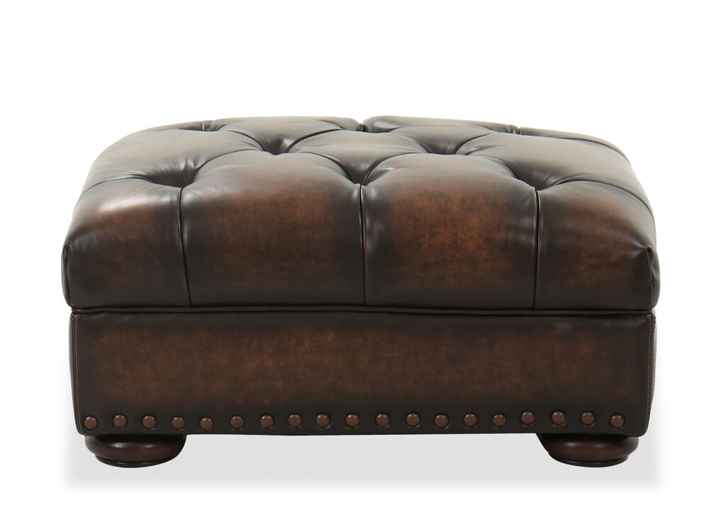 Tufted Leather Ottoman In Dark Brown, Leather Ottoman Tufted