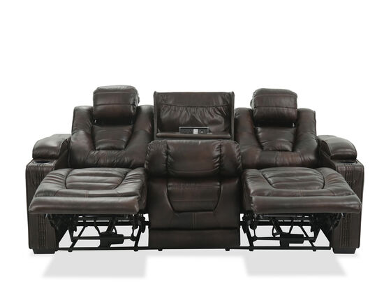 Leather 84&quot; Power Reclining Sofa with Cup Holder in Brown | Mathis Brothers Furniture