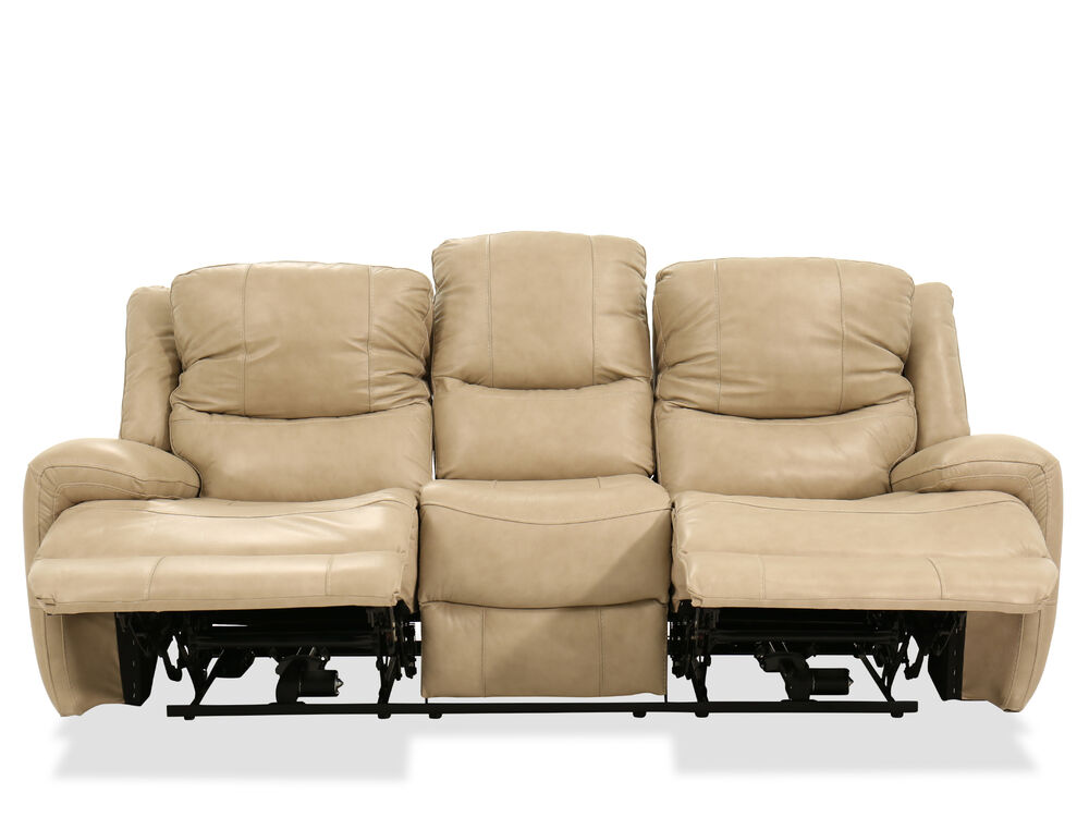 Leather Power Reclining Sofa In Stone, Mathis Brothers Leather Sofas