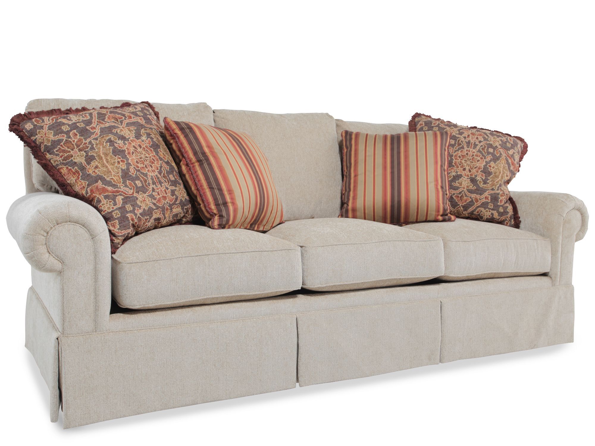 Skirted Rolled Arm Sofa in Light Brown Mathis Brothers