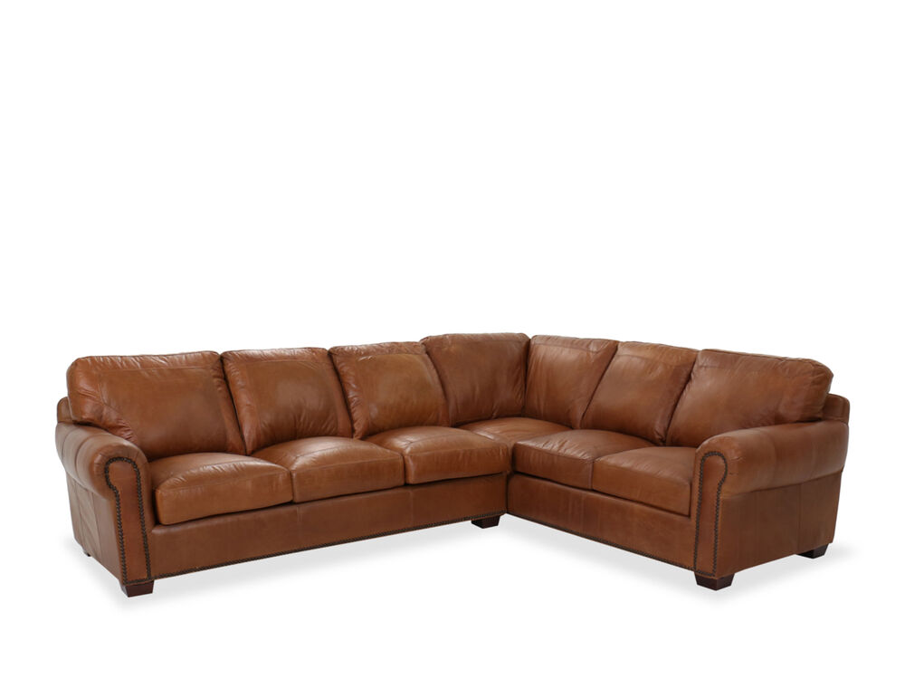 Nailhead Accent Leather Sectional, Brown Leather Nailhead Sectional