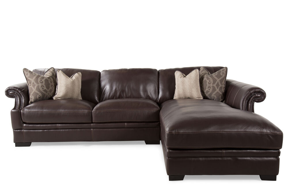 Mathis Brothers Furniture, Brown Leather Nailhead Sectional
