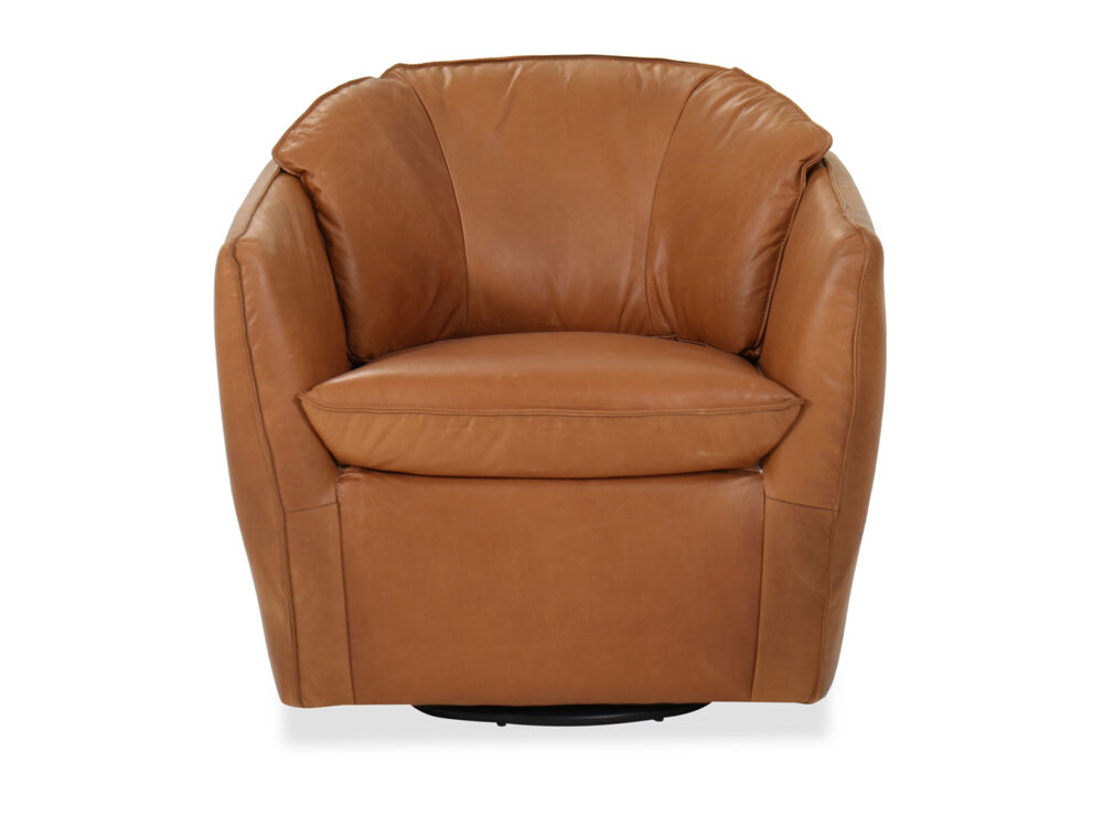 Leather Swivel Chair In Brown Mathis, Brown Leather Roller Chair