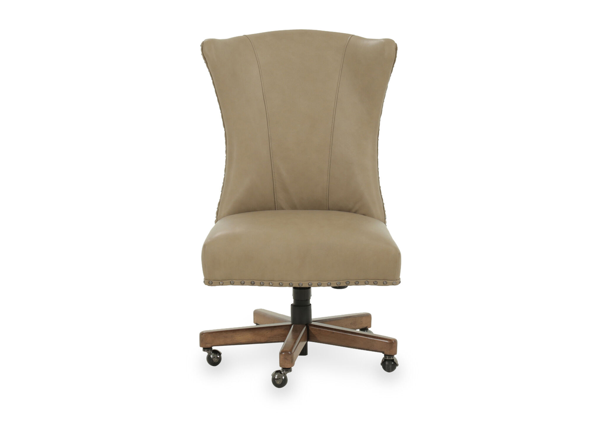 Leather NailheadTrimmed Swivel Desk Chair in Beige