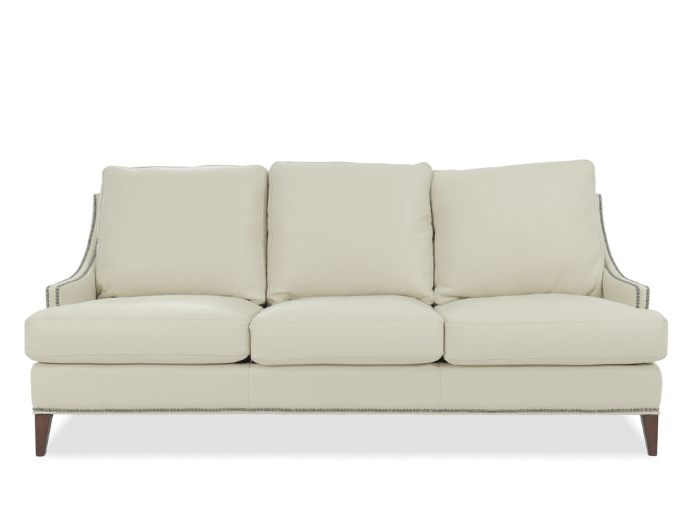 Leather Nailhead Accented Sofa In White Mathis Brothers Furniture