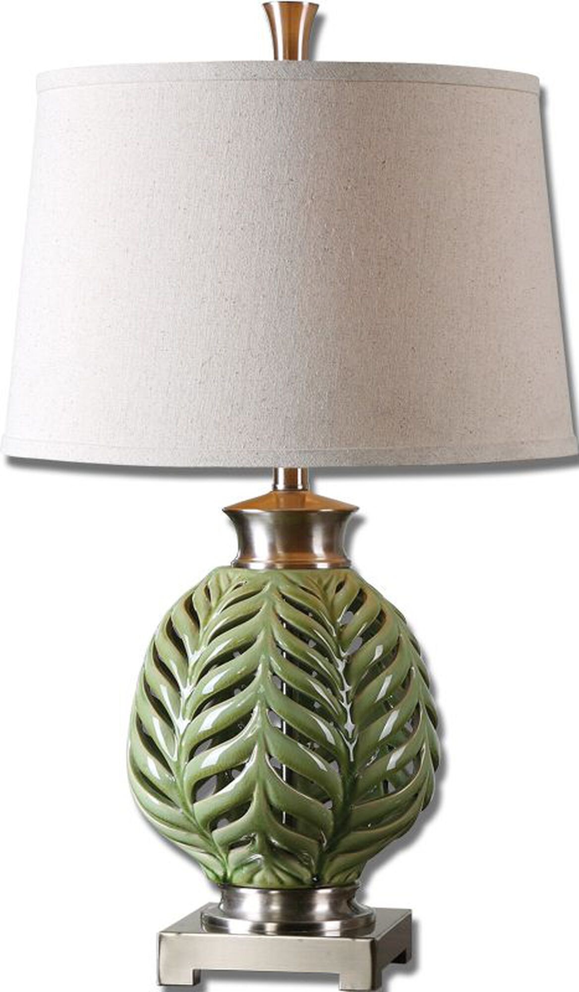 Hardback Shade Fern Leaf Table Lamp in Green | Mathis ...