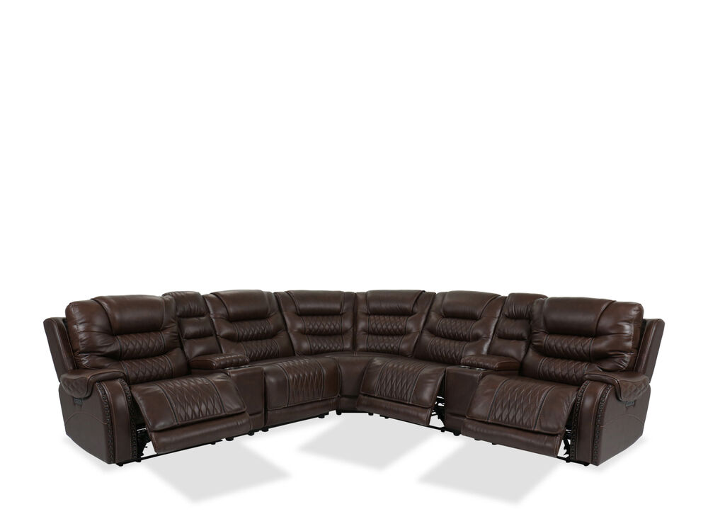 Cheer 7 Piece Nailhead Accent Leather, Brown Leather Nailhead Sectional