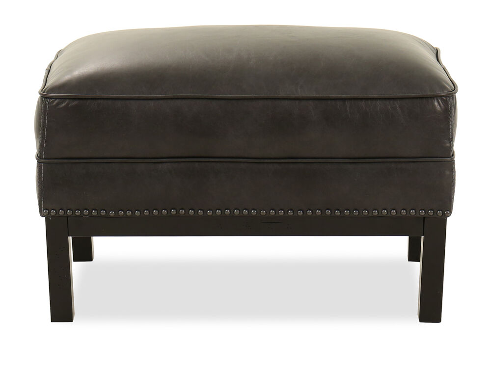 Nailhead Accented Leather Ottoman In, Leather Nailhead Ottoman