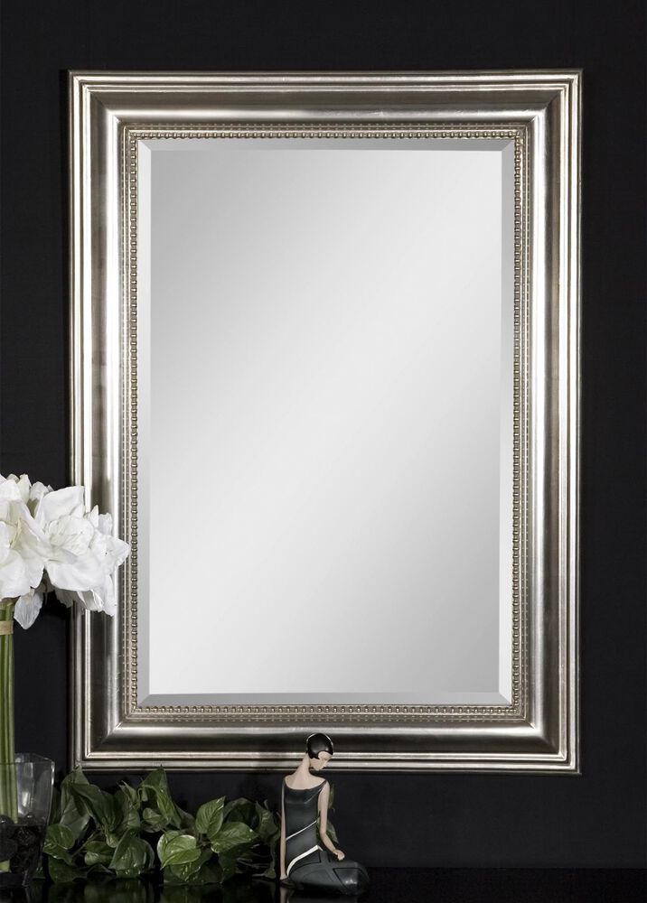 37 Beaded Frame Accent Mirror In, Silver Beaded Mirror Picture Frame