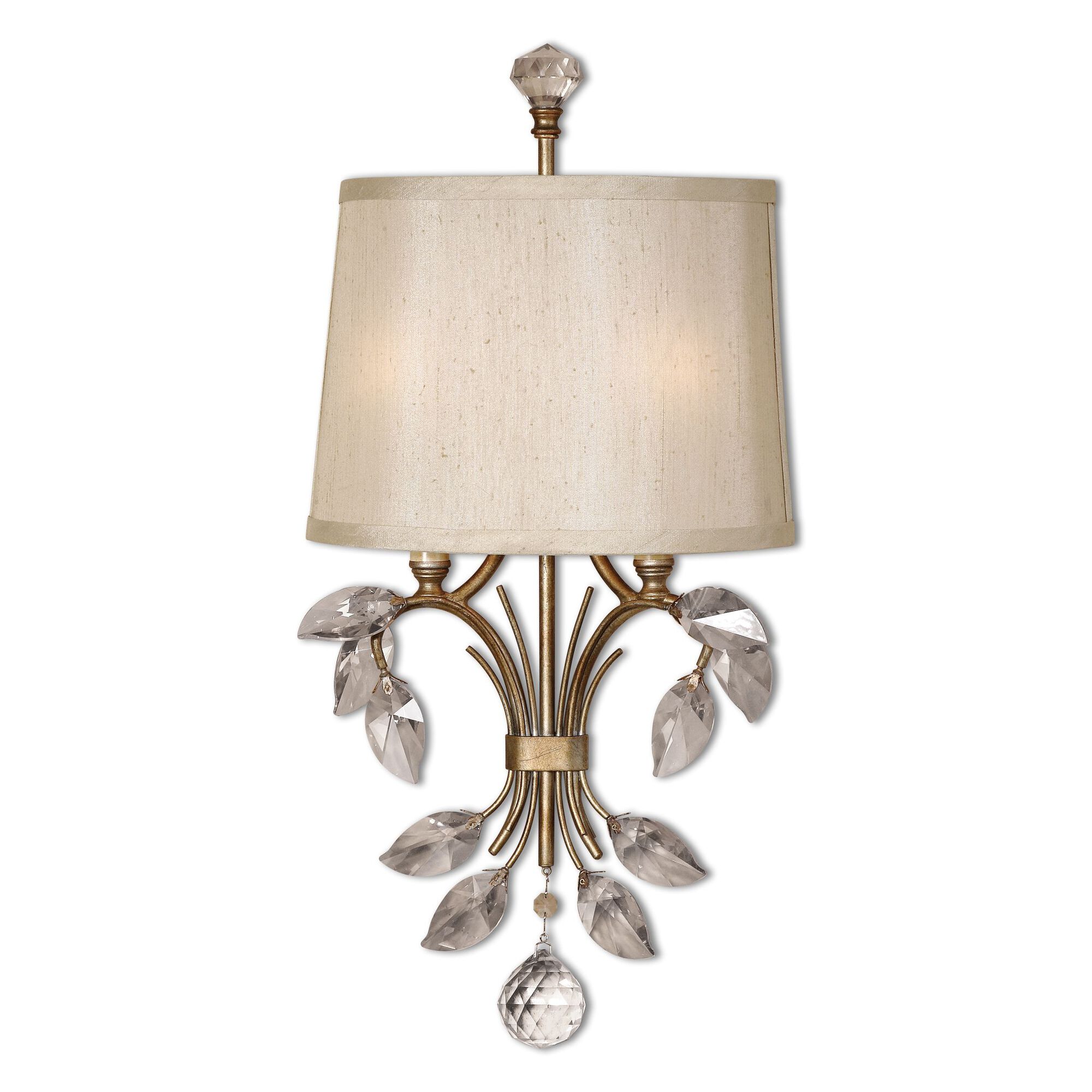 Single-Bulb Crystal Leaf-Accented Wall Sconce in Gold | Mathis Brothers
