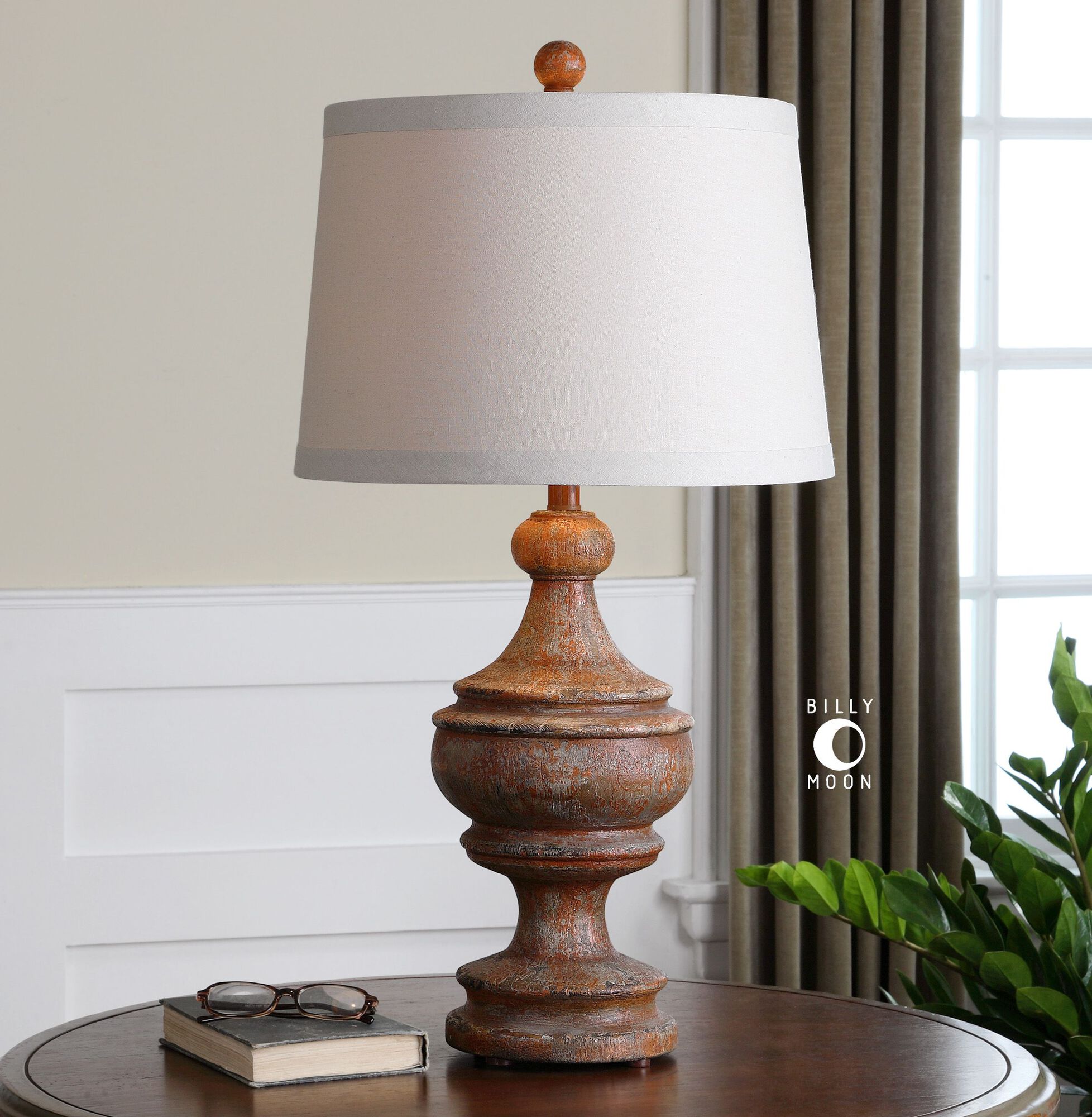 Distressed Solid Wood Table Lamp in Burnt Orange | Mathis Brothers