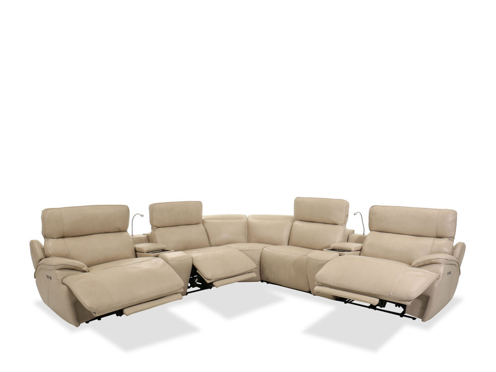 Seven Piece Leather Recliner Sectional, Ivory Leather Sectional