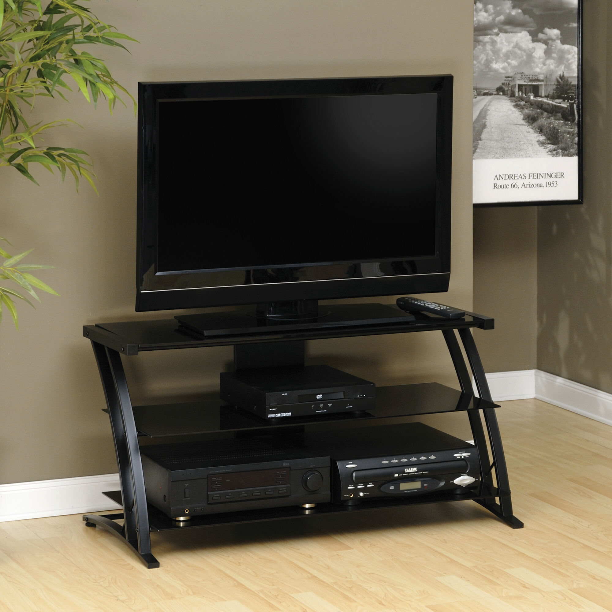 Tempered Glass Contemporary Panel TV Stand in Black ...