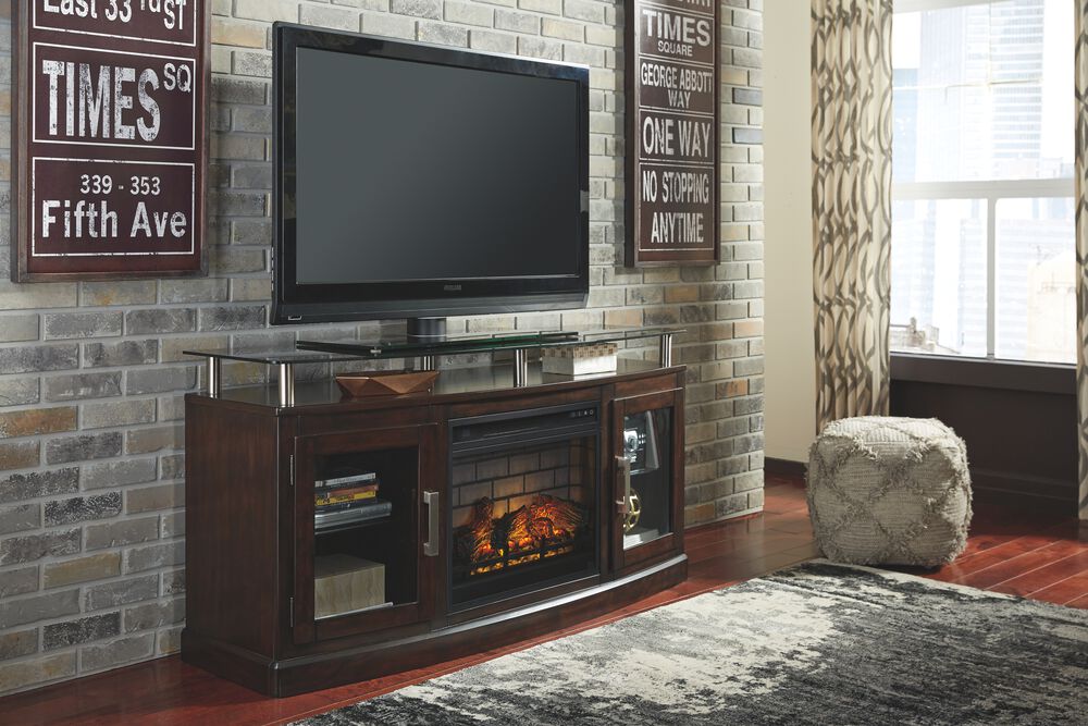 Chanceen Dark Brown 60 TV Stand with Electric Fireplace ...