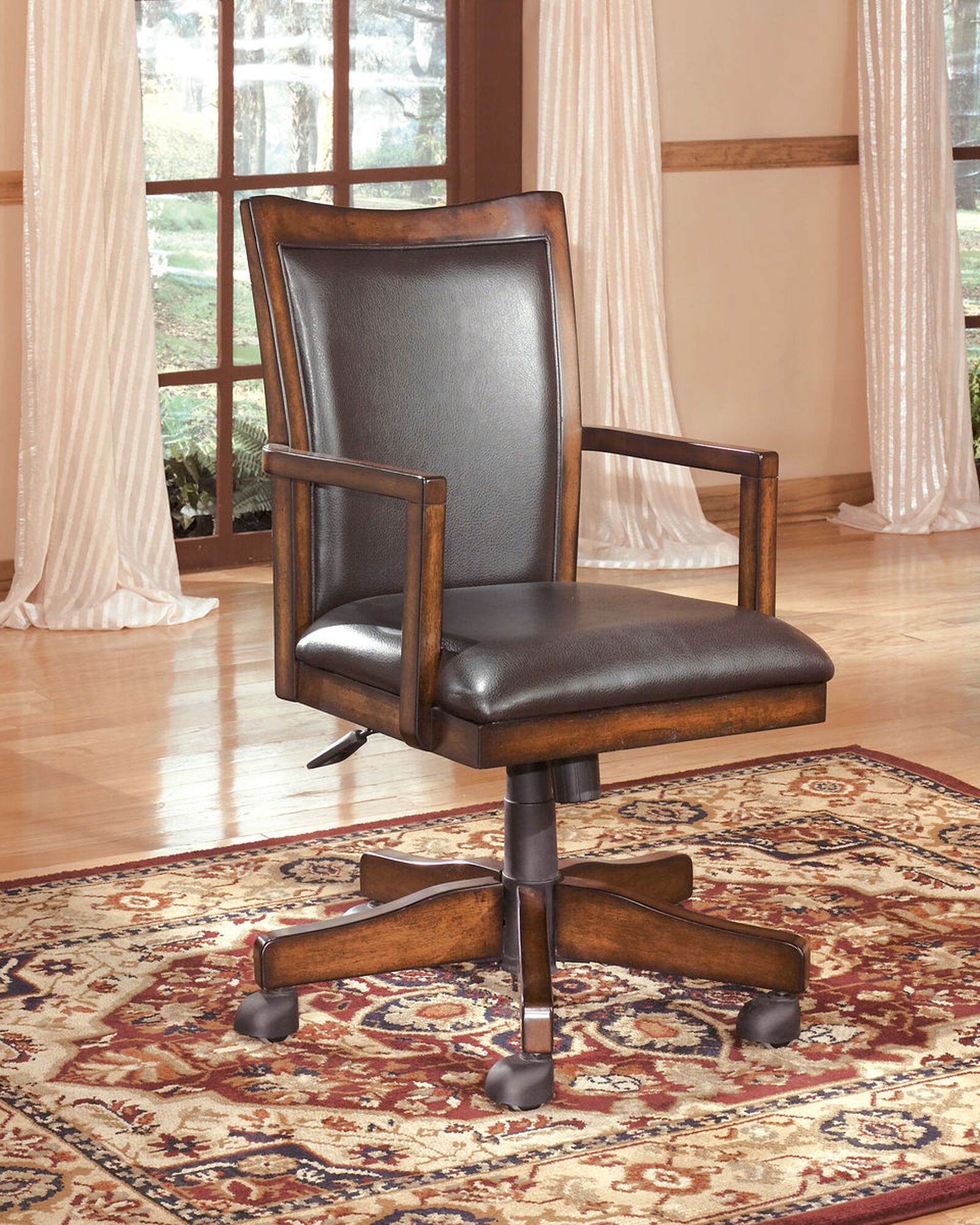 casters leather swivel office chair in medium brown  mathis