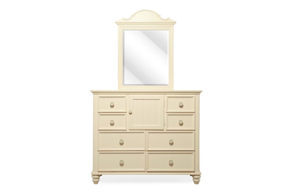 Eight Drawer Traditional Youth Dresser And Mirror In Cream
