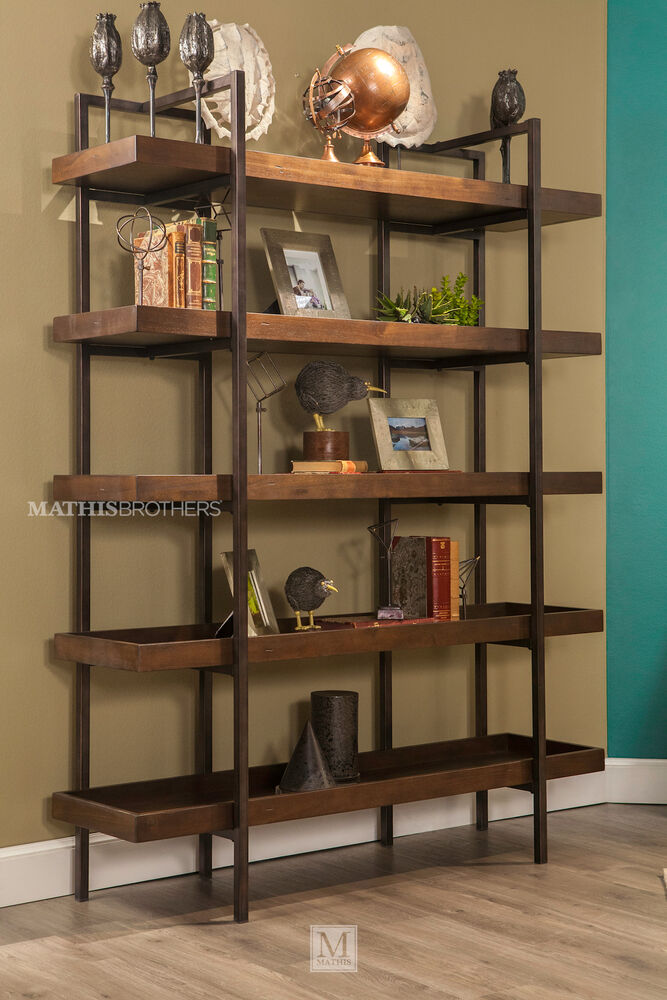 Starmore Bookcase Mathis Brothers, Starmore Brown Wood And Black Metal Bookcase