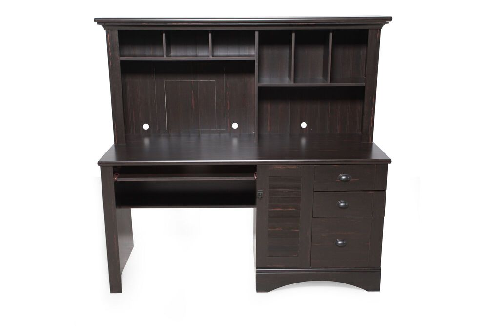 62 Casual Computer Desk With Hutch In Antiqued Black Mathis