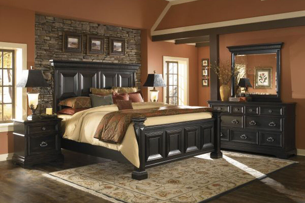 four-piece traditional bedroom set in black | mathis brothers furniture