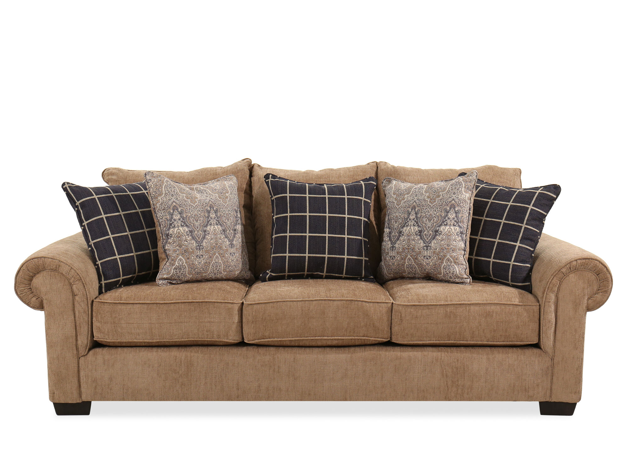 95" Rolled Arm Transitional Sofa in Brown Mathis
