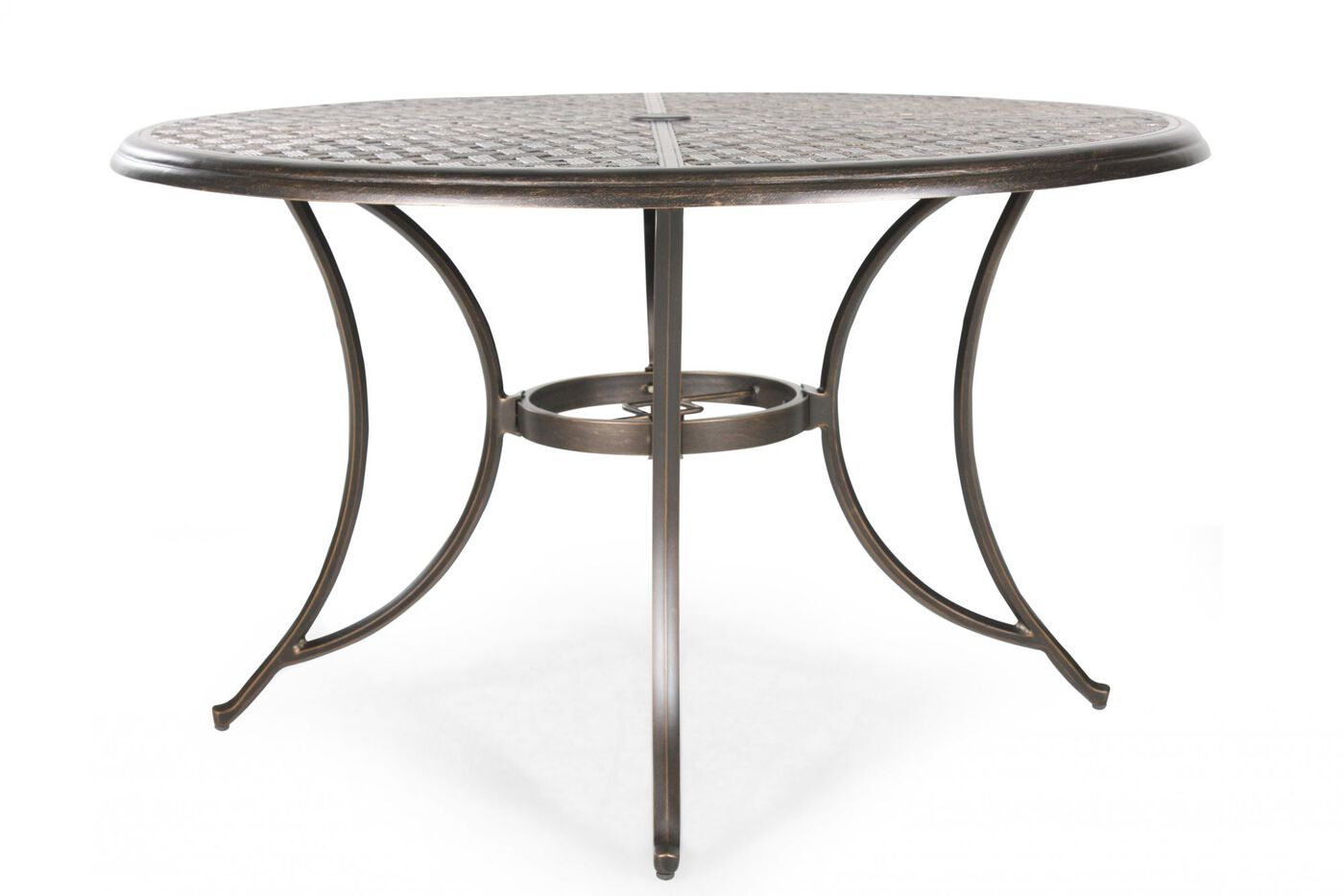 Lattice Patterned Aluminum Round Patio Dining Table in Dark Brown