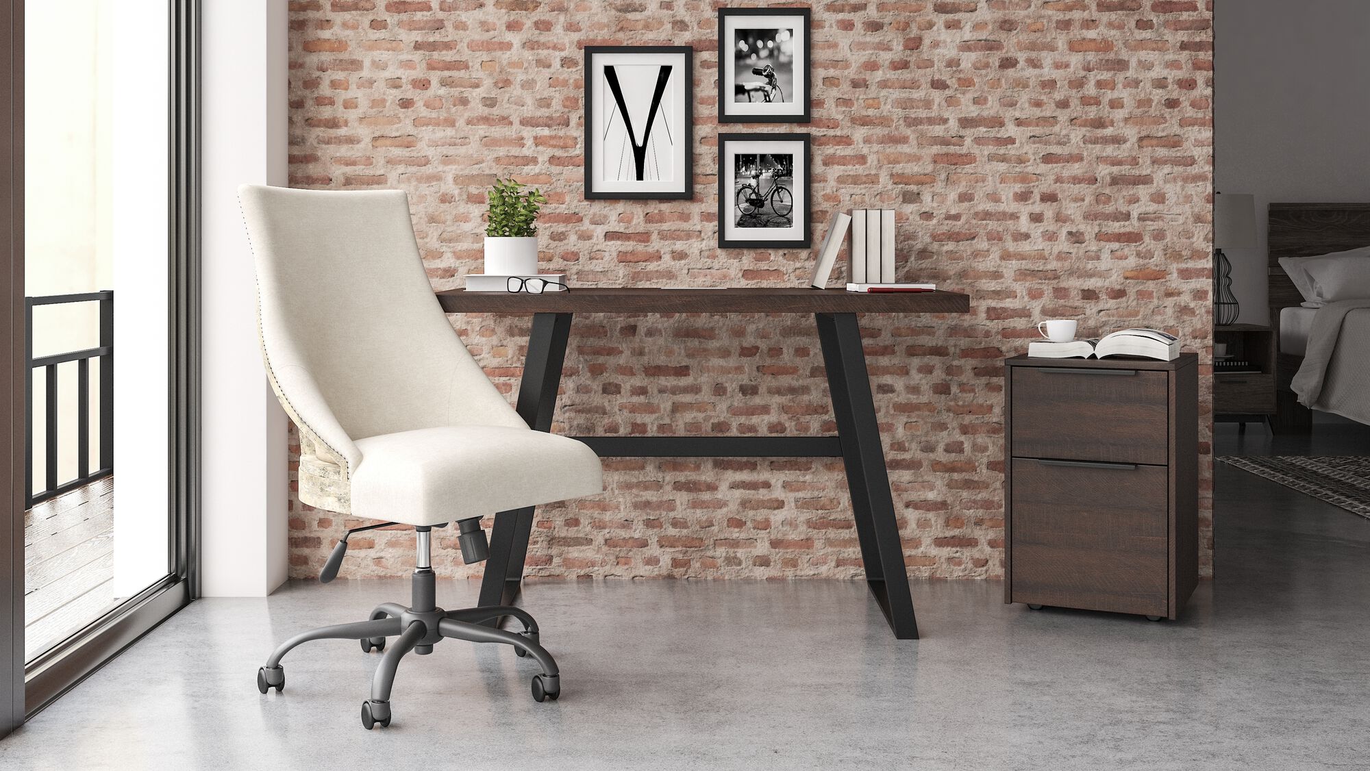 Camiburg Warm Brown Small Desk File Cabinet Swivel Desk Chair Mathis Brothers Furniture