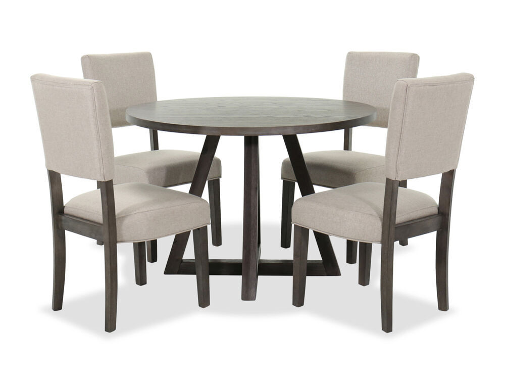 Five Piece Round Table Set In Brown, Five Piece Round Dining Table Set