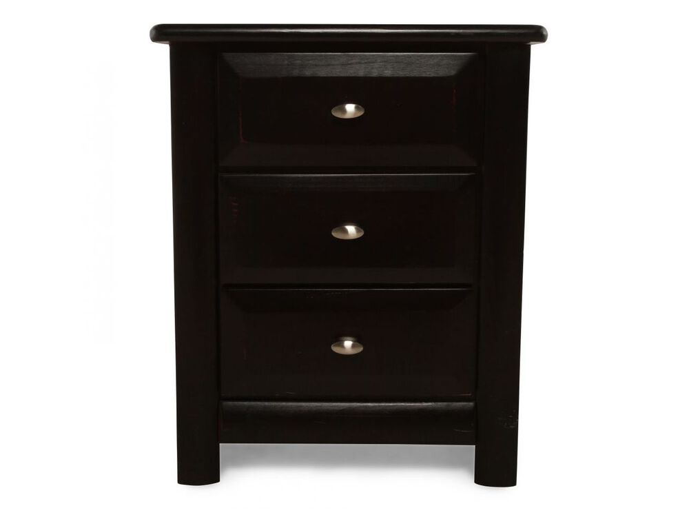 Solid Pine Three Drawer Youth Nightstand In Black Cherry Mathis Brothers Furniture