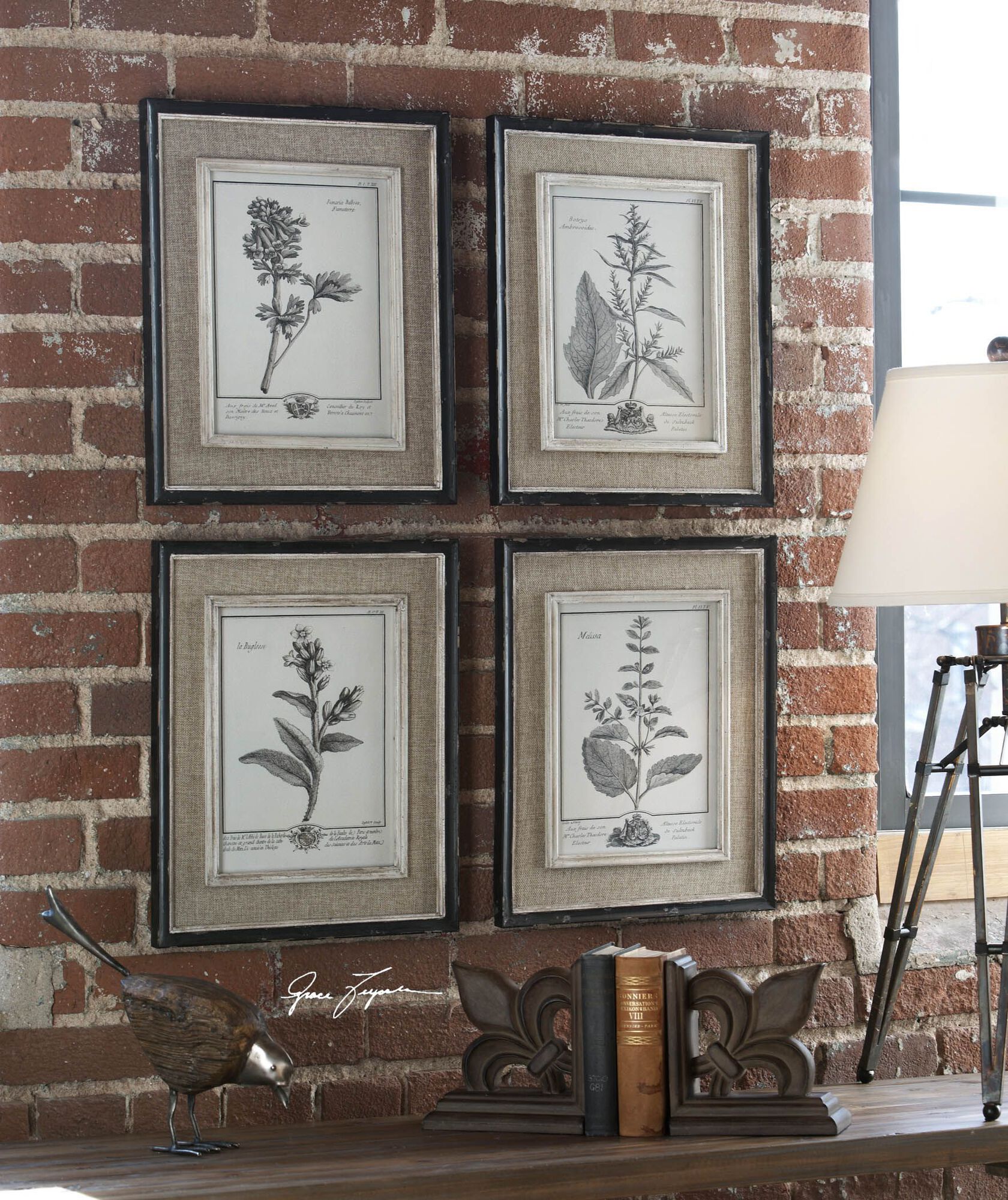 Four-Piece Framed Floral Wall Art Set in Gray/Taupe | Mathis Brothers
