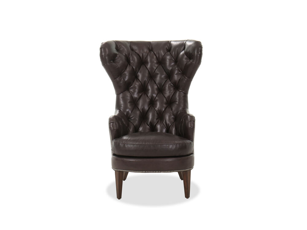 35 Leather Diamond Tufted Wing Chair, Tufted Leather Wingback Chair