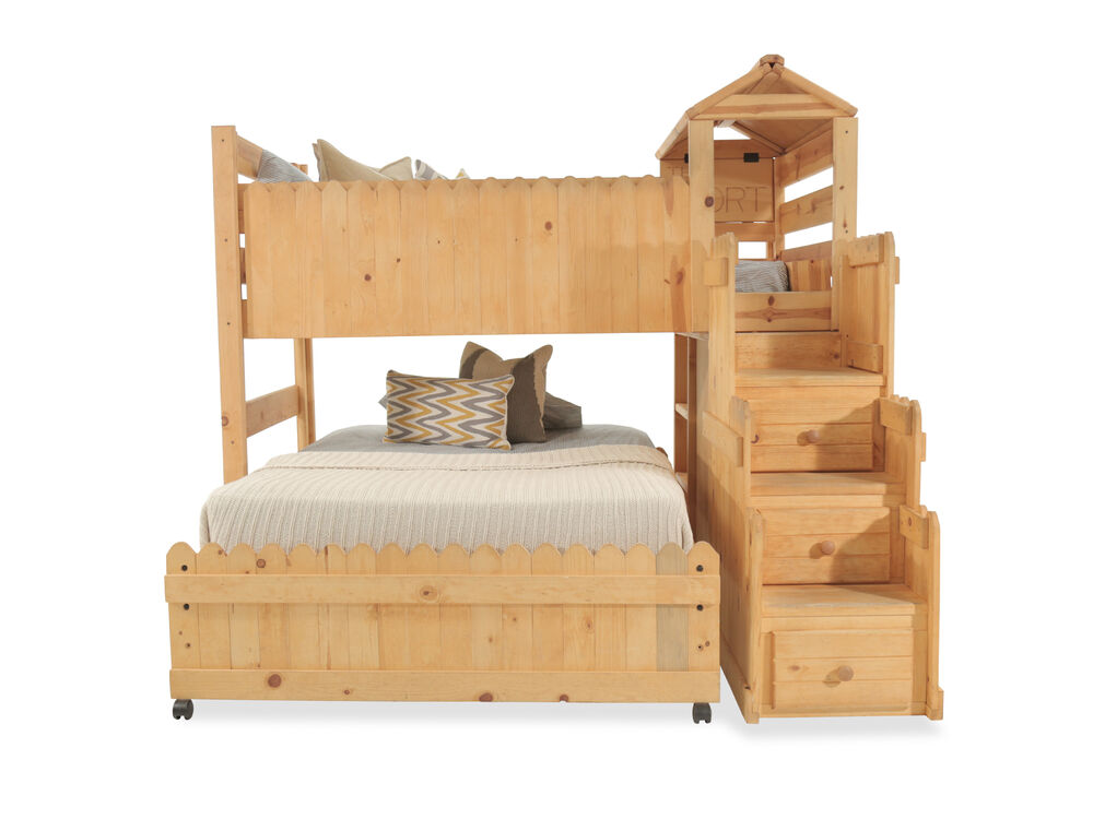 Transitional Youth Loft Bed With, Bunk Bed With Fort Underneath