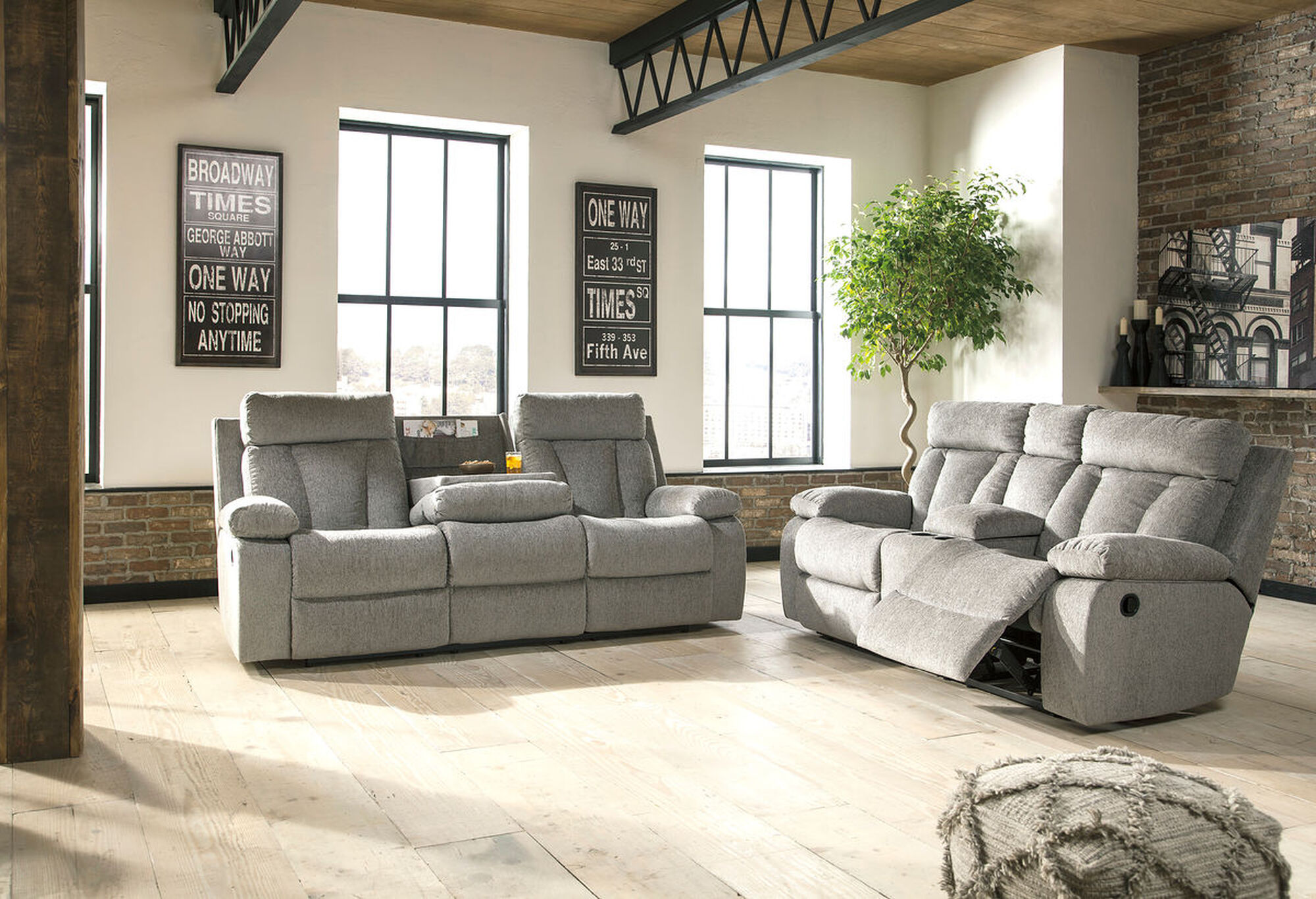 Mitchiner Fog Reclining Sofa with Drop Down Table & Double