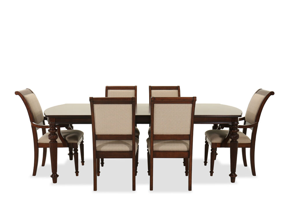 Seven Piece Contemporary Wood Top Dining Set In Brown Mathis