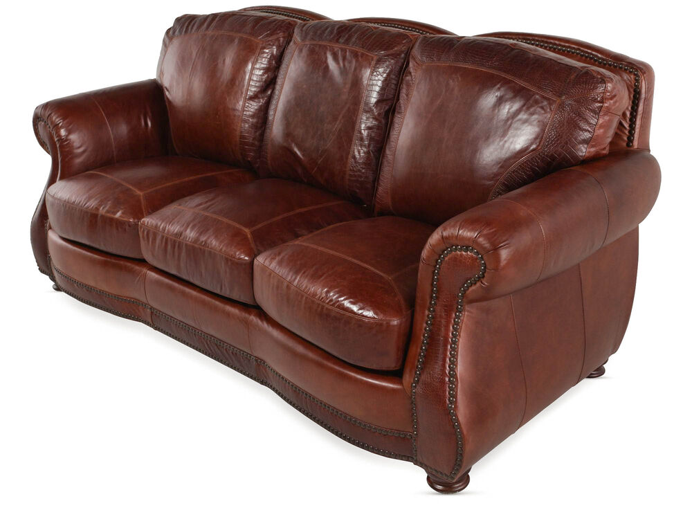 Leather Rolled Arm 88 Sofa In Mahogany, Mathis Brothers Leather Sofas