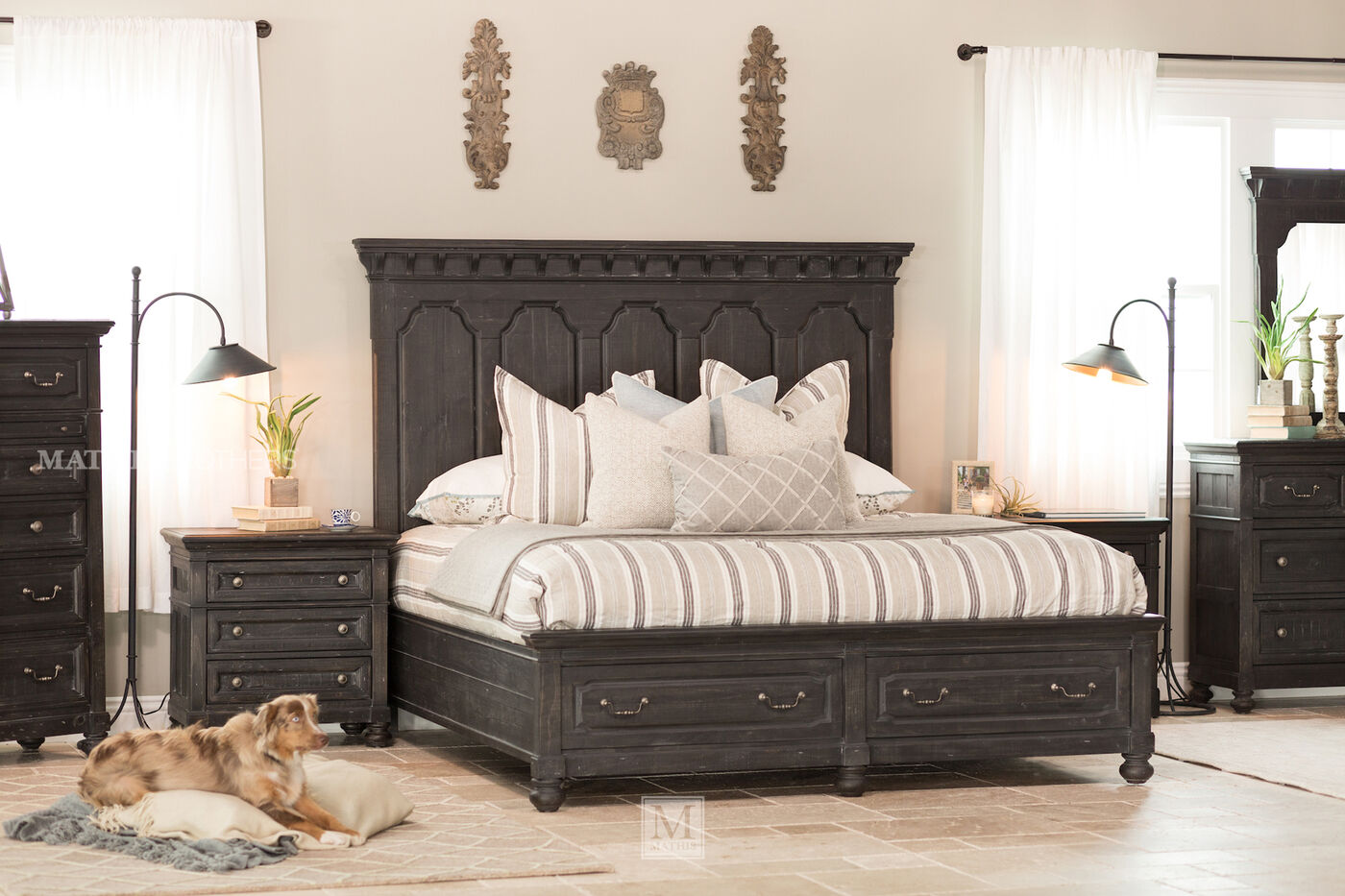 Four-Piece Distressed Bedroom Set in Black | Mathis ...