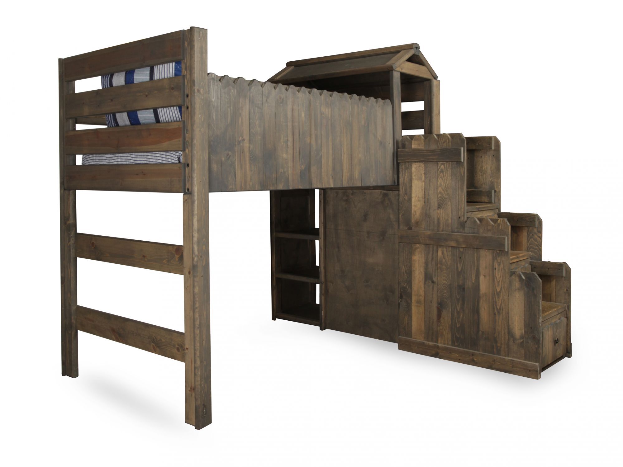 Youth Fort Bed With Staircase Chest In, Fort Style Bunk Beds