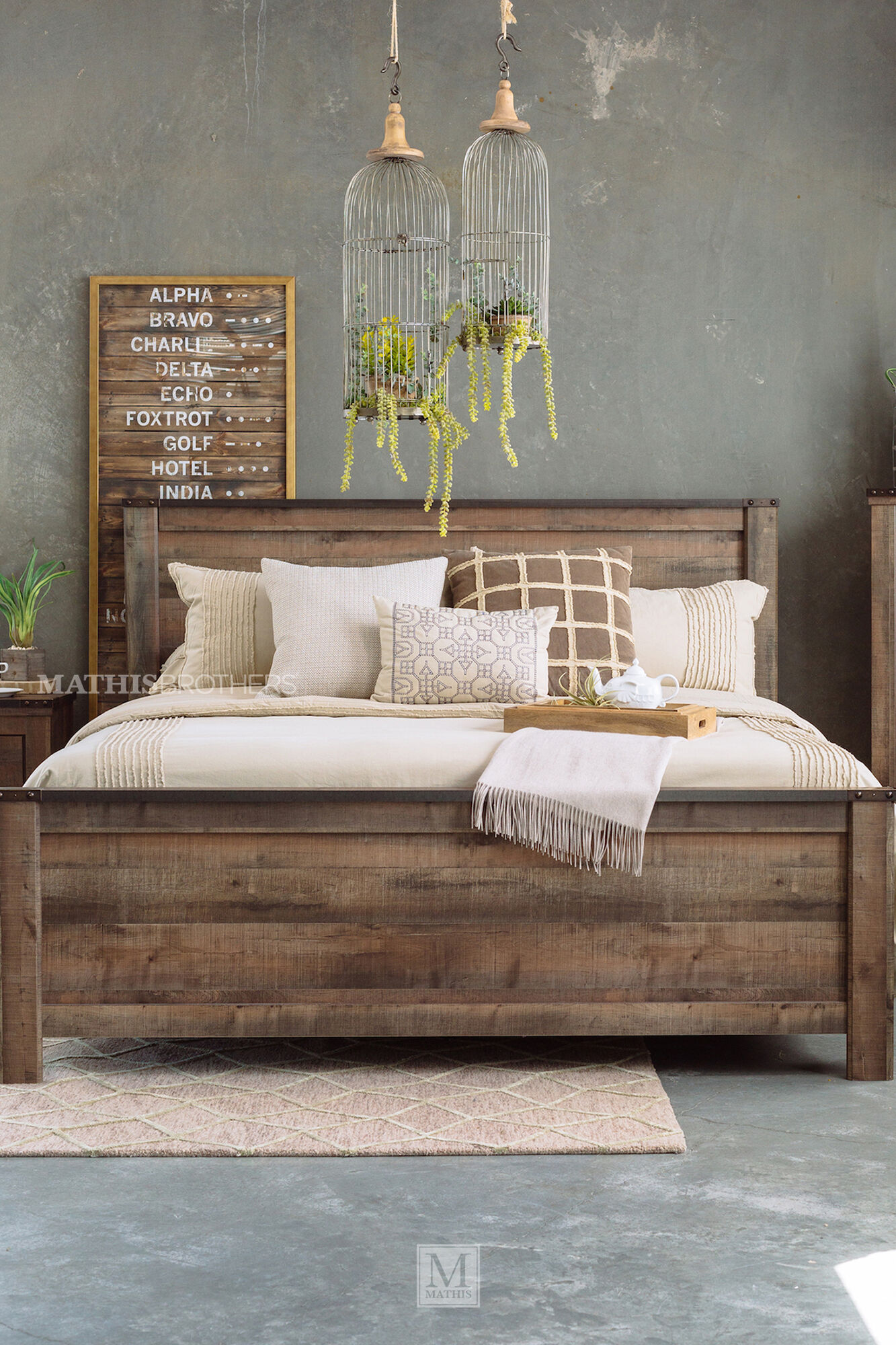 Four-Piece Rustic Farmhouse Bedroom Set in Brown | Mathis ...