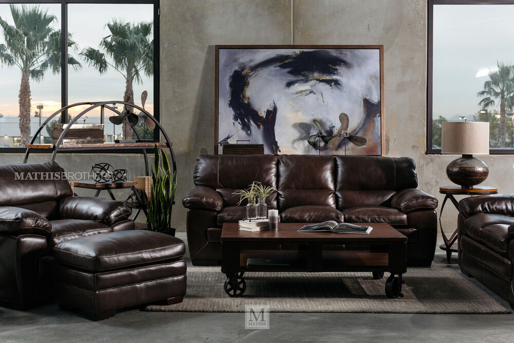 Longhorn Leather Sofa In Dark Brown, Espresso Brown Leather Couch