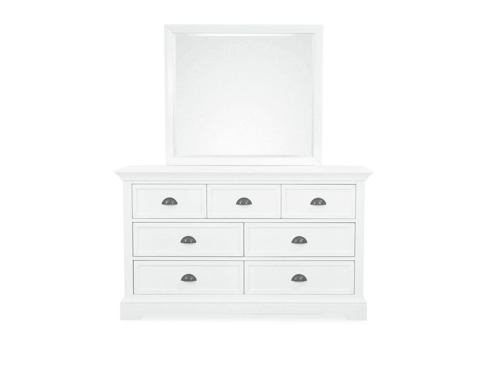 Two Piece Contemporary Seven Drawer Dresser Mirror In White
