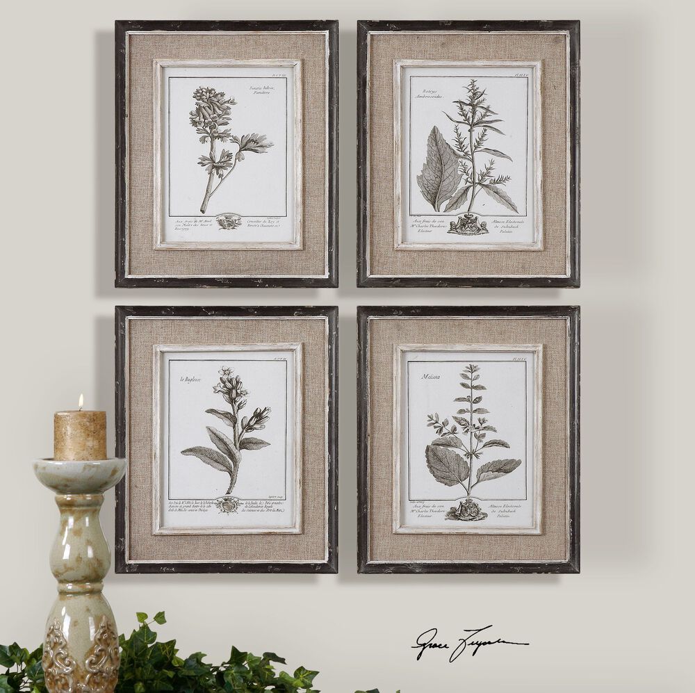 FourPiece Framed Floral Wall Art Set in Gray/Taupe