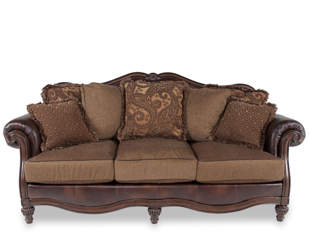 Traditional 91" Rolled Arm Sofa in Brown Mathis Brothers