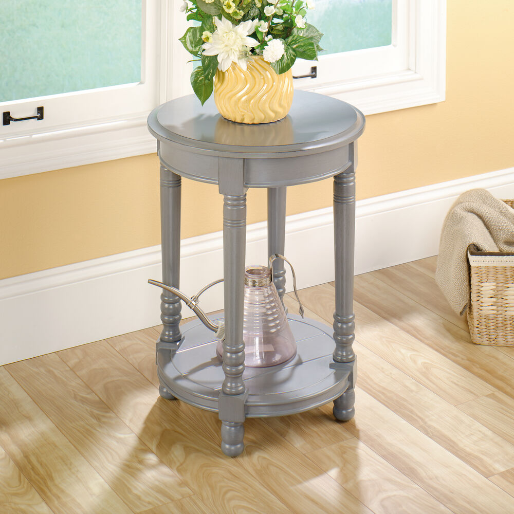Round Solid Wood Side Table in Gray Mathis Brothers