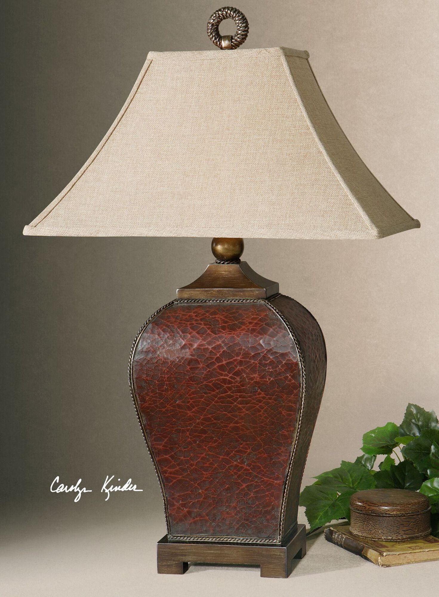 Rectangular Bell Shade Table Lamp in Crackled Red | Mathis Brothers