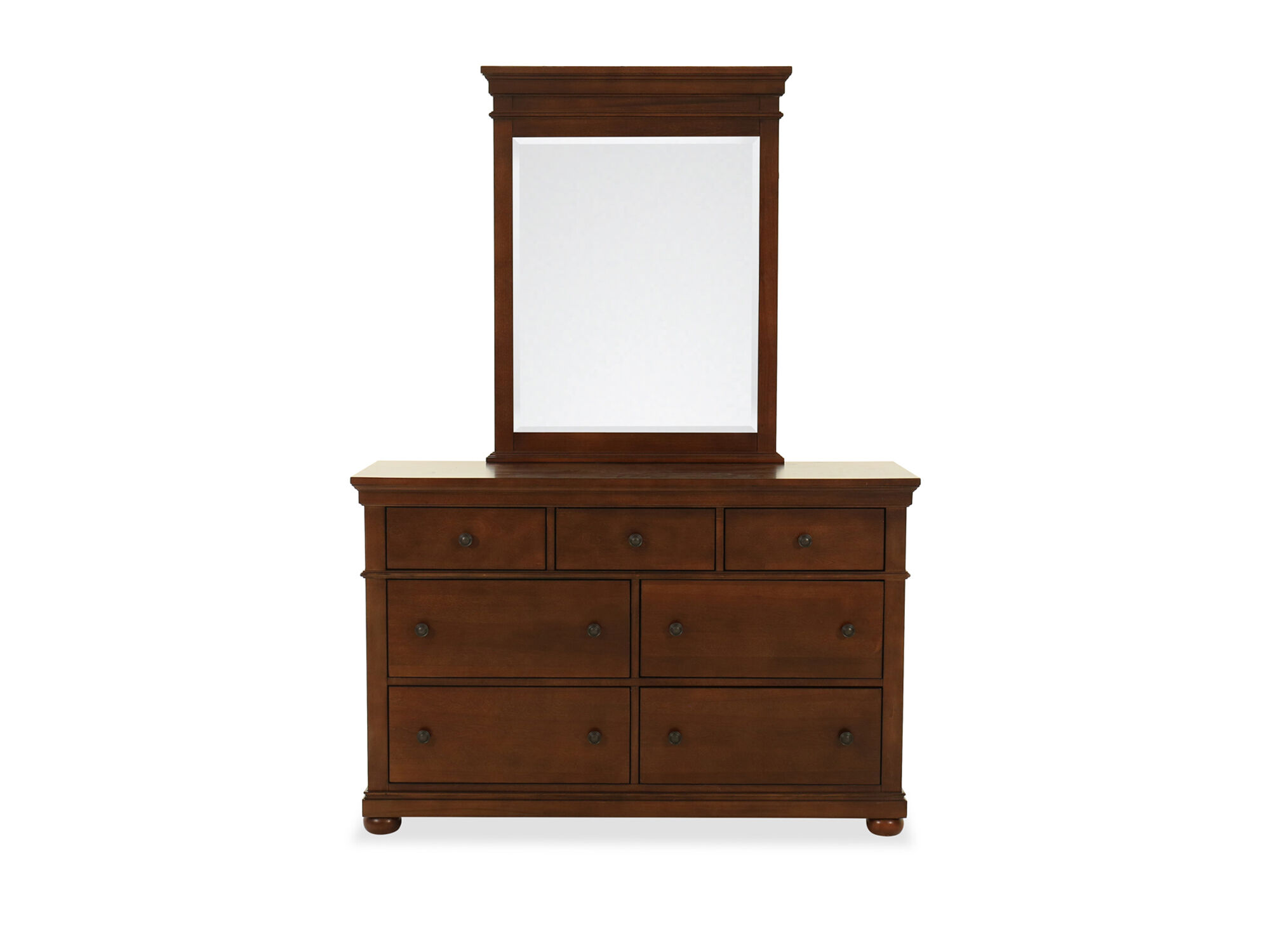 Two Piece Wood Dresser And Mirror In Dark Brown Mathis Brothers Furniture