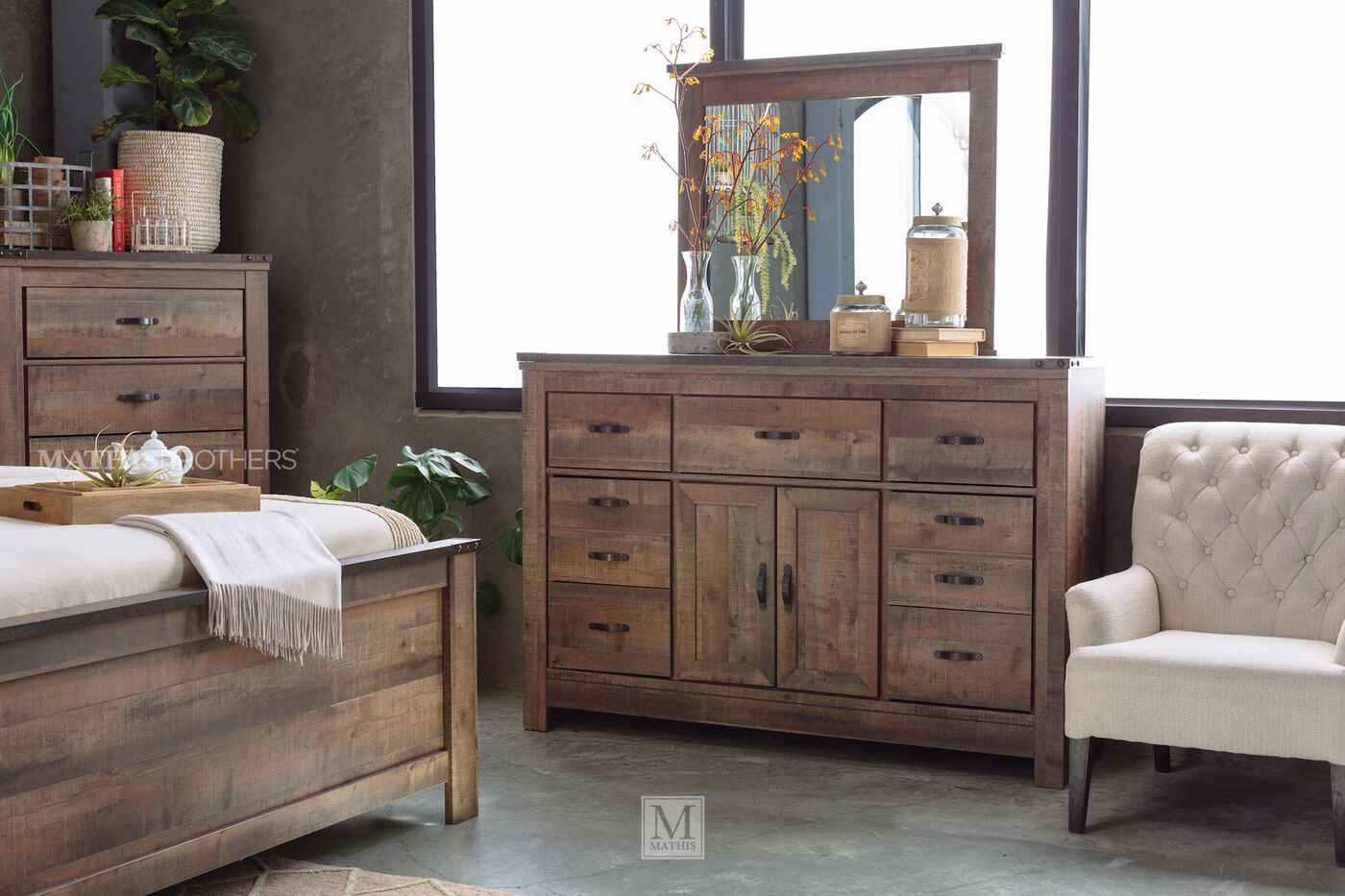Four-Piece Rustic Farmhouse Bedroom Set in Brown | Mathis Brothers Furniture