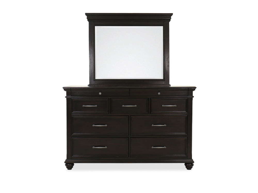 Traditional Nine Drawer Dresser And Mirror In Dark Brown Mathis